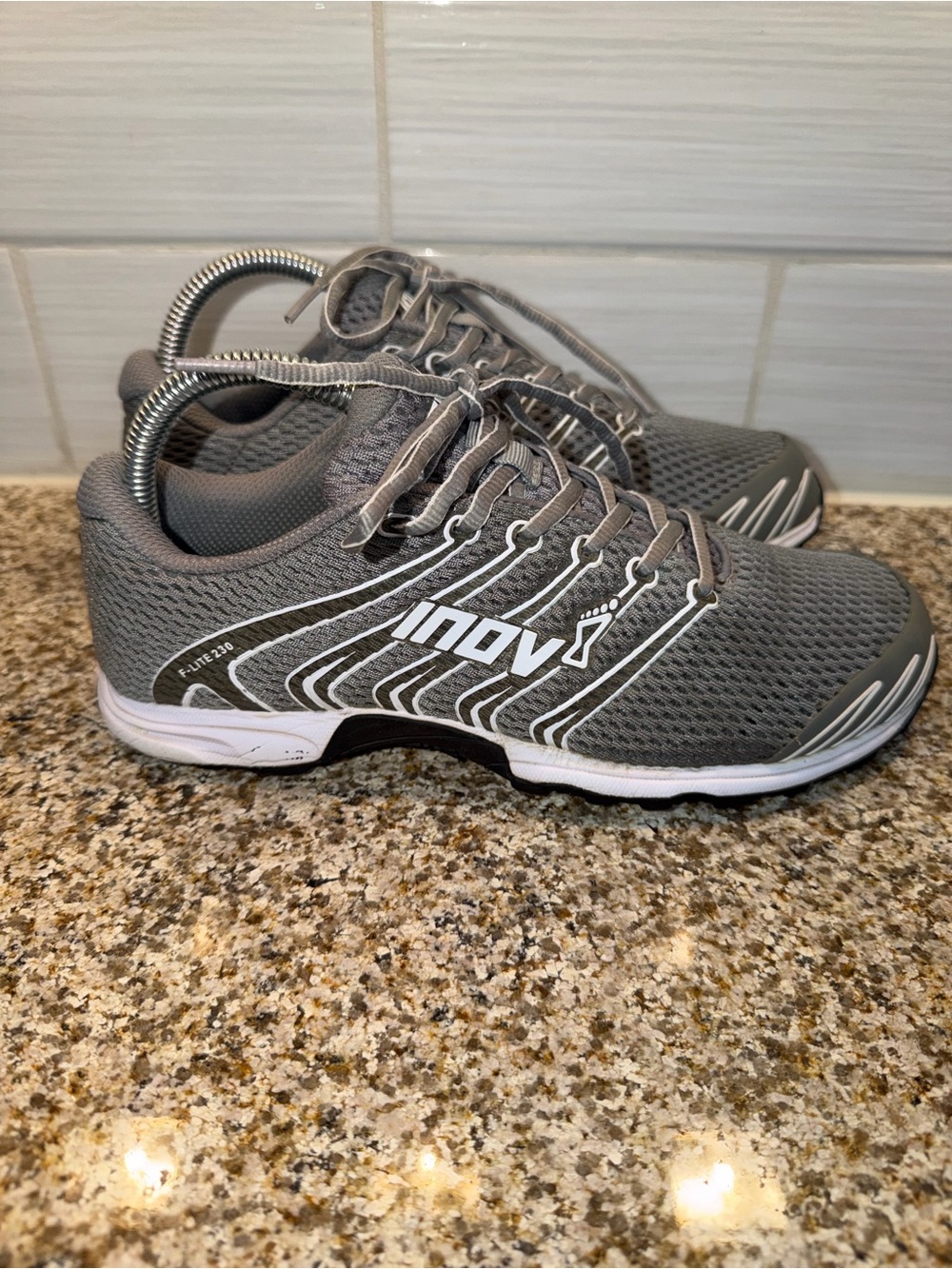 Inov-8 Women’s Gray Mesh Athletic Sneakers with White Accents